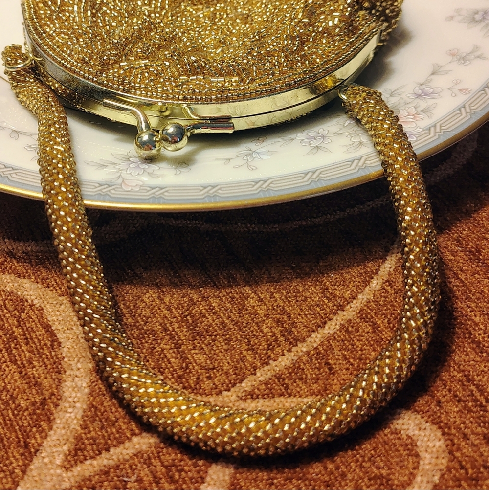 Gold Satin Evening Wristlet Clutch - Picture 7 of 8